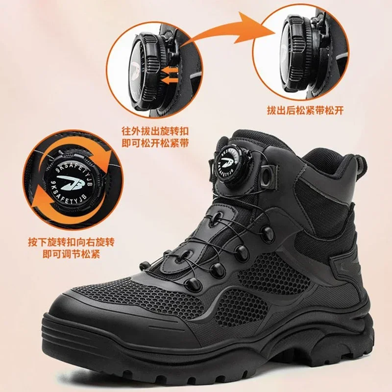 Top Grade Rotary Buckle Men Work Safety Boots Work Sneakers Safety Shoes Men Indestructible Boots Anti smashing