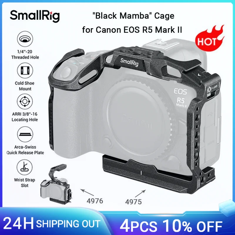 SmallRig R5 Mark II "Black Mamba" Camera Cage for Canon EOS R5 Mark II, with Cold Shoe Quick Release Plate for Arca-Type -4975