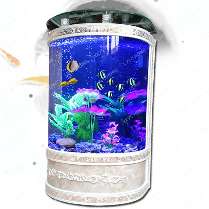 

Semicircle Fish Tank Living Room Home Glass Aquarium against the Wall Ecological Pot Small Change Water