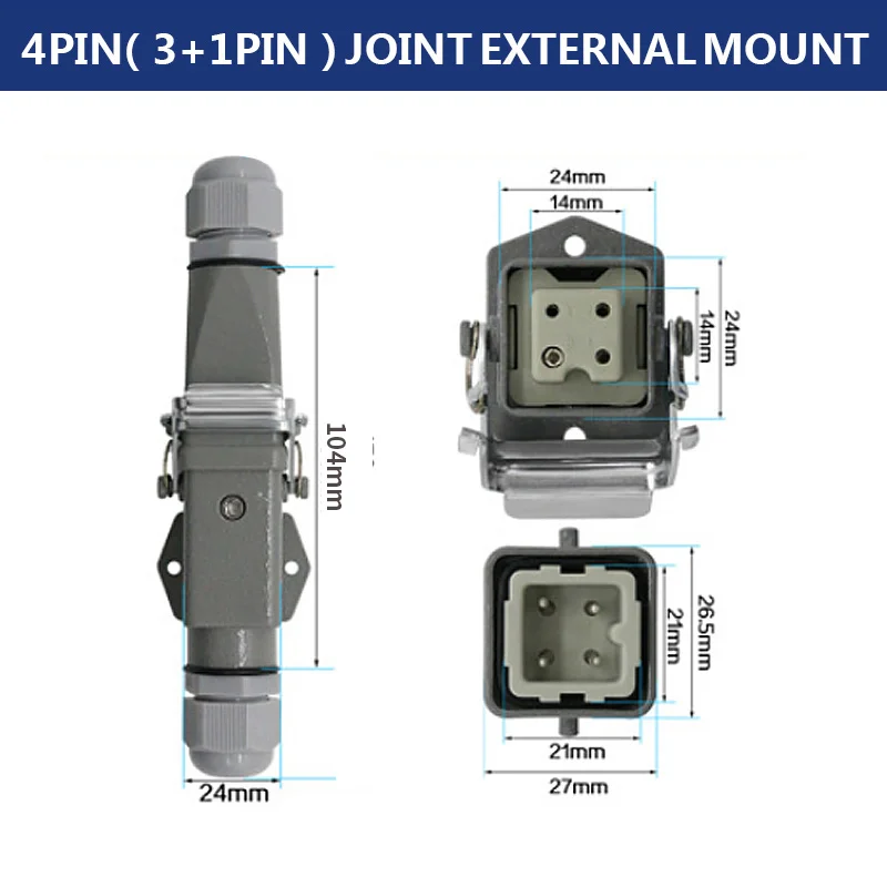 Heavy Duty Waterproof Rectangular Aviation Plug Socket - Heavy Load Connector, 10A, Male