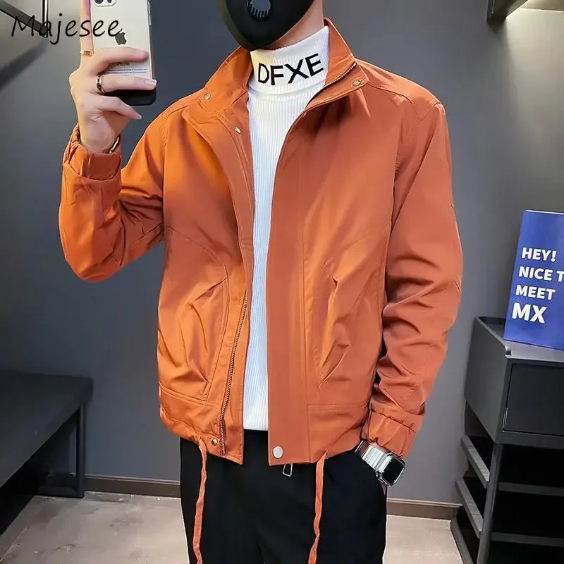 

Jackets Men Trendy Spring Autumn Fashion Handsome Solid Casual Slim Stand Collar Cargo Design Drawstring Outwear All-match Male