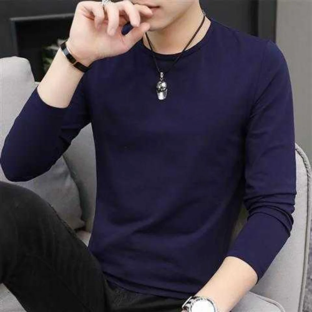 T-Shirt a maniche lunghe in seta di ghiaccio autunno inverno da uomo t-Shirt con scollo a v di colore puro vestiti bianchi nuova camicia interna alla moda con fondo superiore 2