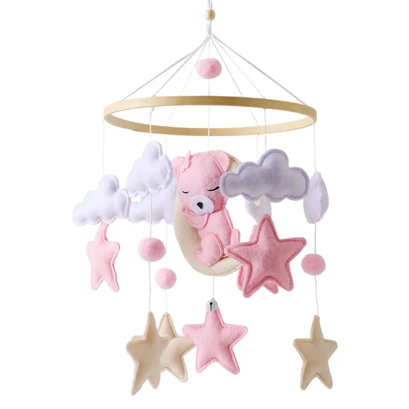 Wooden Crib Mobile Baby Bed Bell Rattle Toy Soft Felt Cartoon Bear Mobile bracket Newborn Music Box Bed Bell Hanging Bracket Toy - Image 19