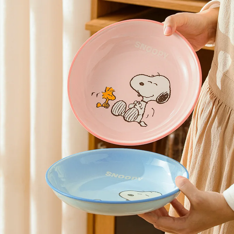 Miniso Snoopy 8 Inches Ceramic Plate Cute Kawaii Fork Spoons Set Cartoon Printing High Temperature Resistance Kitchen Tableware 3