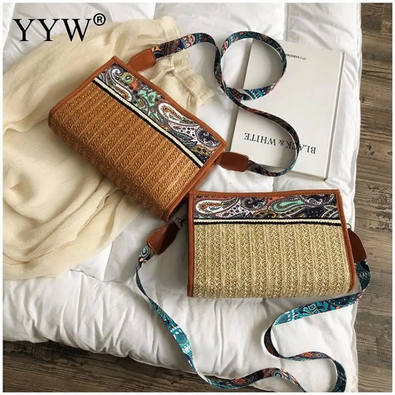 Women's Bag 2023 Fashion Straw Woven Crossbody Bag Designer Handbag Bohemian Embroidered Straw Mat Beach Bag Shoulder Bag Tote