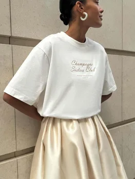 100% Cotton Printed T-Shirt Women's Fashionable O-Neck Loose Short Sleeved Female New Casual Hip Hop Style Top 230g/ ㎡ 1