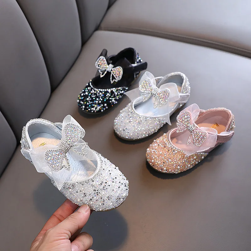 Rhinestone Sequins Girls Princess Shoes Children Party Dance Shoes Student Spring Autumn New Flats Kids Performance H125