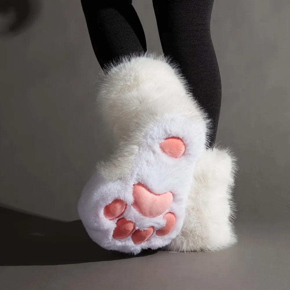 Kawaii Anime Cosplay Cat Paw Plush Booties Women's Warm Winter House Slippers Cute Gift for Comic Con Fans Furry Booties