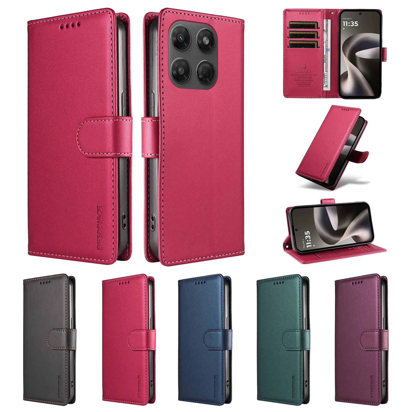 Premium Flip Leather Wallet Case with Business Card Slot
