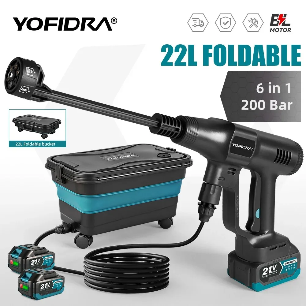 YOFIDRA 200Bar Bürstenloser Hochdruck-Autowascher mit Eimer, elektrische Gartenwaschpistole für Makita 21V Akku - AliExpress 1420