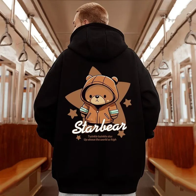 Autumn Star Bear Graphic Print Hooded Sweatshirts Hombre Casual