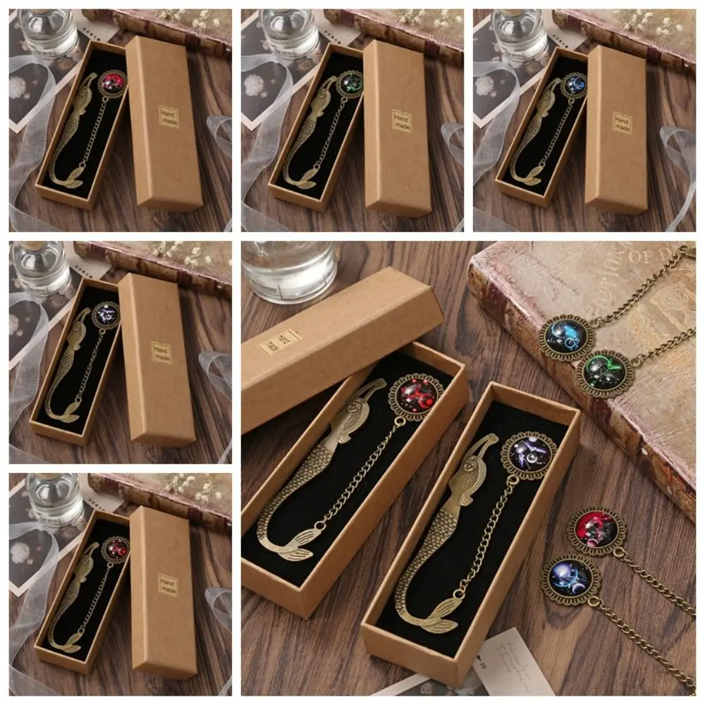 

Gemstone Inlaid Twelve Constellation Bookmark Pagination Mark Book Paginator Tassel Pendant Bookmark Good Luck Book Clip