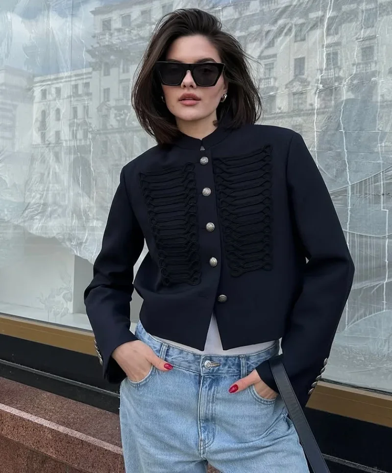 Chic Denim Military Jacket Women Casual Solid Stand Collar Single Breasted Slim Short Jackets 2026 Lady Daily Street Outerwear 12 S3114335695fb41118295cb402eb4bd9c0
