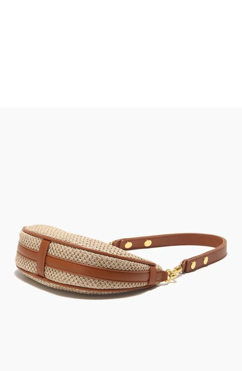 Summer Hand-woven  Straw Hobo Bag Women's Fashion Shoulder Bag Simple Half Moon Armpit Bag Seaside Beach Holiday Tote Bag Female