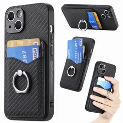 Luxury Magnetic Finger Ring Holder Phone Case with Credit Card Slot for Huawei Mate 60 Pro (Black)