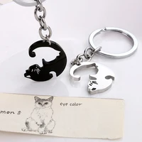 Cute Hug Cat Keychain Creative Patchwork Heart Round Keyring Couple Lovers Key Chains Bag Pendant Car Keyholder Accessories Gift 5