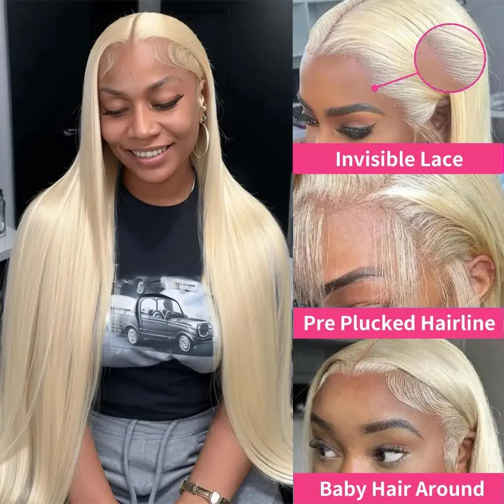 40 Inch 613 Lace Front Wig Human Hair 13X4 Blonde Straight HD Transparent Lace Frontal Wigs Human Hair 250% Density Human Hair 3