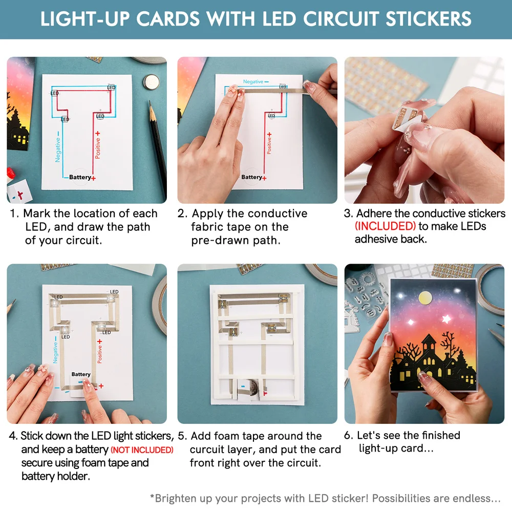 White Led Circuit Stickers and Conductive Fabric Tape Light Craft Kit Design Connections Conductive Tape (Without Battery)
