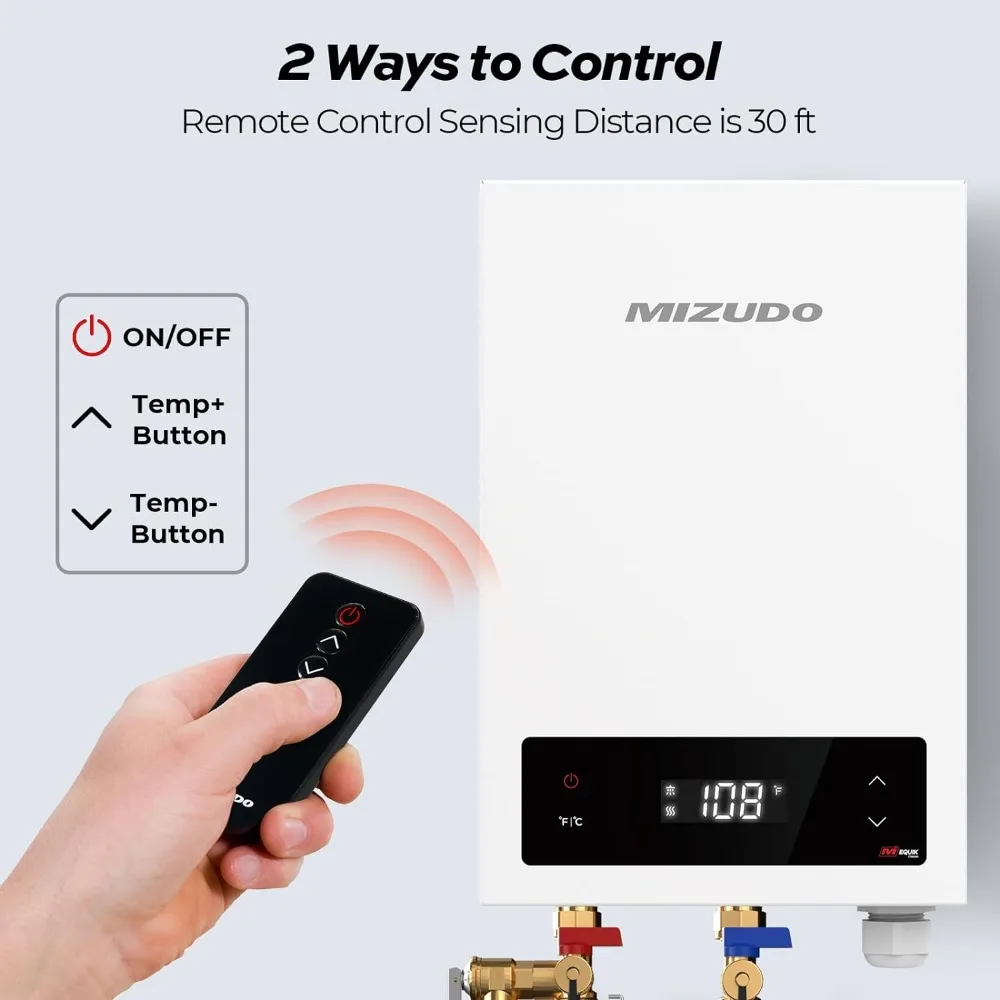 Tankless Water Heater Electric, 14KW 240V, Hot Water Heater, Remote and Touch, with LED Digital Display, Self Modulating
