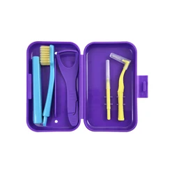 Compact Oral Hygiene Travel Kit with Detachable Toothbrush, Interdental Brush, and Tongue Scraper in Storage Case (1pcs Purple)