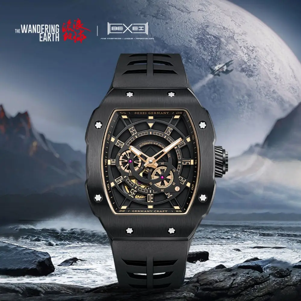 

BEXEI 9069 automatic mechanical watch for men luminous skeleton Synthetic sapphire Wrist watch waterproof fashion co-branding