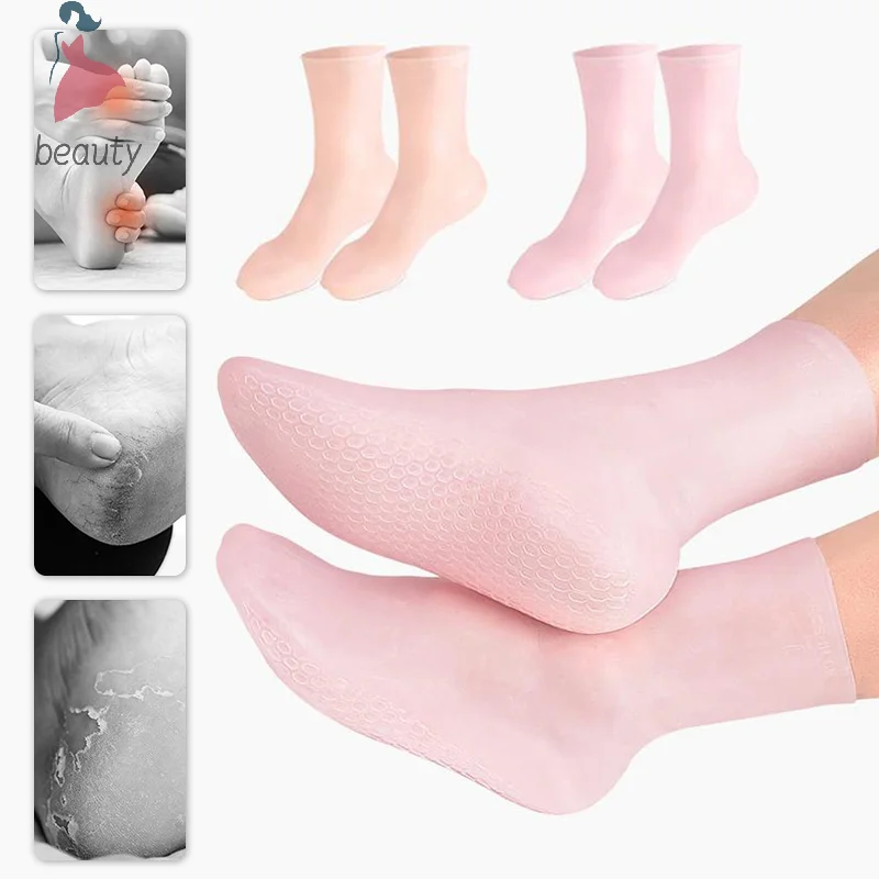 

1pair Feet Care Long Gel Socks Moisturizing Silicone Gel Socks Foot Skin Care Hand Protectors Anti Cracking Spa Home Use