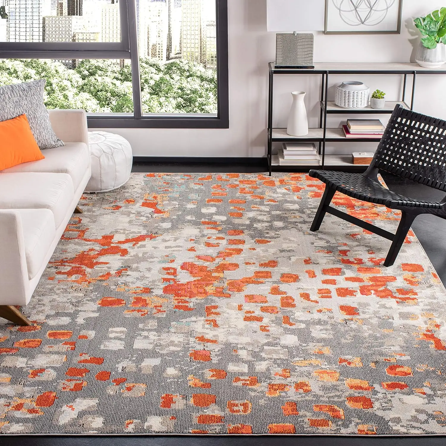 

Area Rug ,Beige & Black,Boho Chic Medallion Distressed Design,Non-Shedding & Easy Care,Ideal for High Traffic Areas in Living