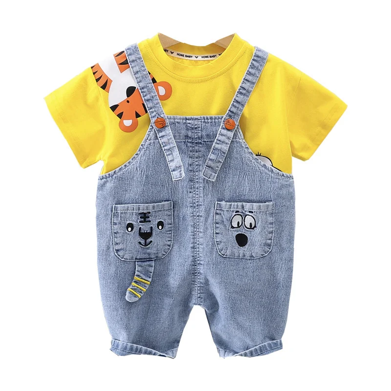 

New Summer Baby Girls Clothes Suit Children Boys Fashion Cotton T-Shirt Overalls 2Pcs/Sets Toddler Casual Costume Kids Tracksuit
