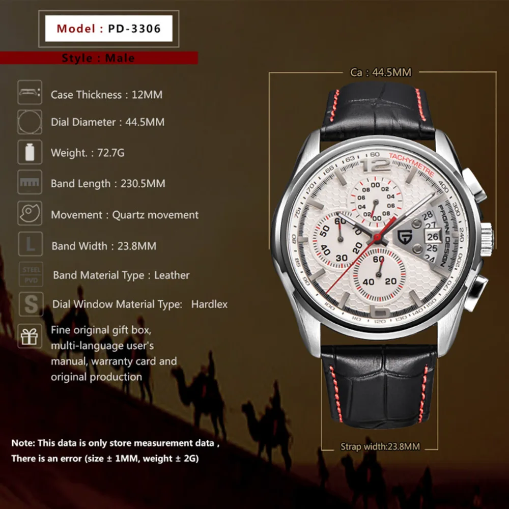 PAGANI DESIGN Watch For Men Luxury Top Brand Chronograph Luminous Date 30M Waterproof Clock Leather Strap Men Watch Reloj Hombre