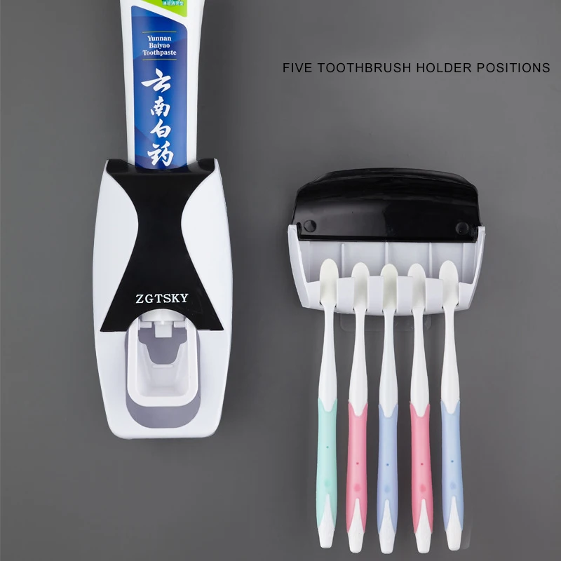 Automatic Toothpaste Dispenser Wall Mount Stand Toothbrush Bathroom Holder SL 