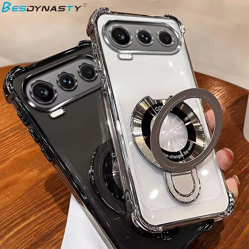 Shockproof Transparent Magnetic Stand Holder Case with Camera Protection