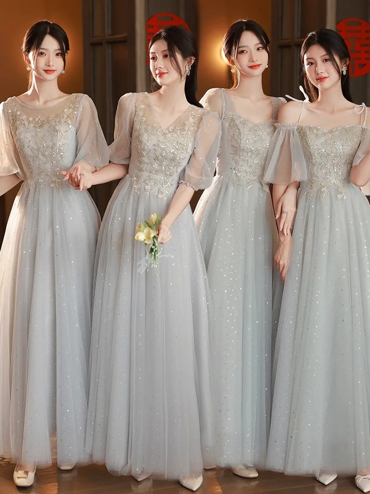 Grey Elegant Maids Dress Fairy Atmosphere Unique 2026 New Style Women's High-End Feelings Daily Wear Sister Group Formal Dress