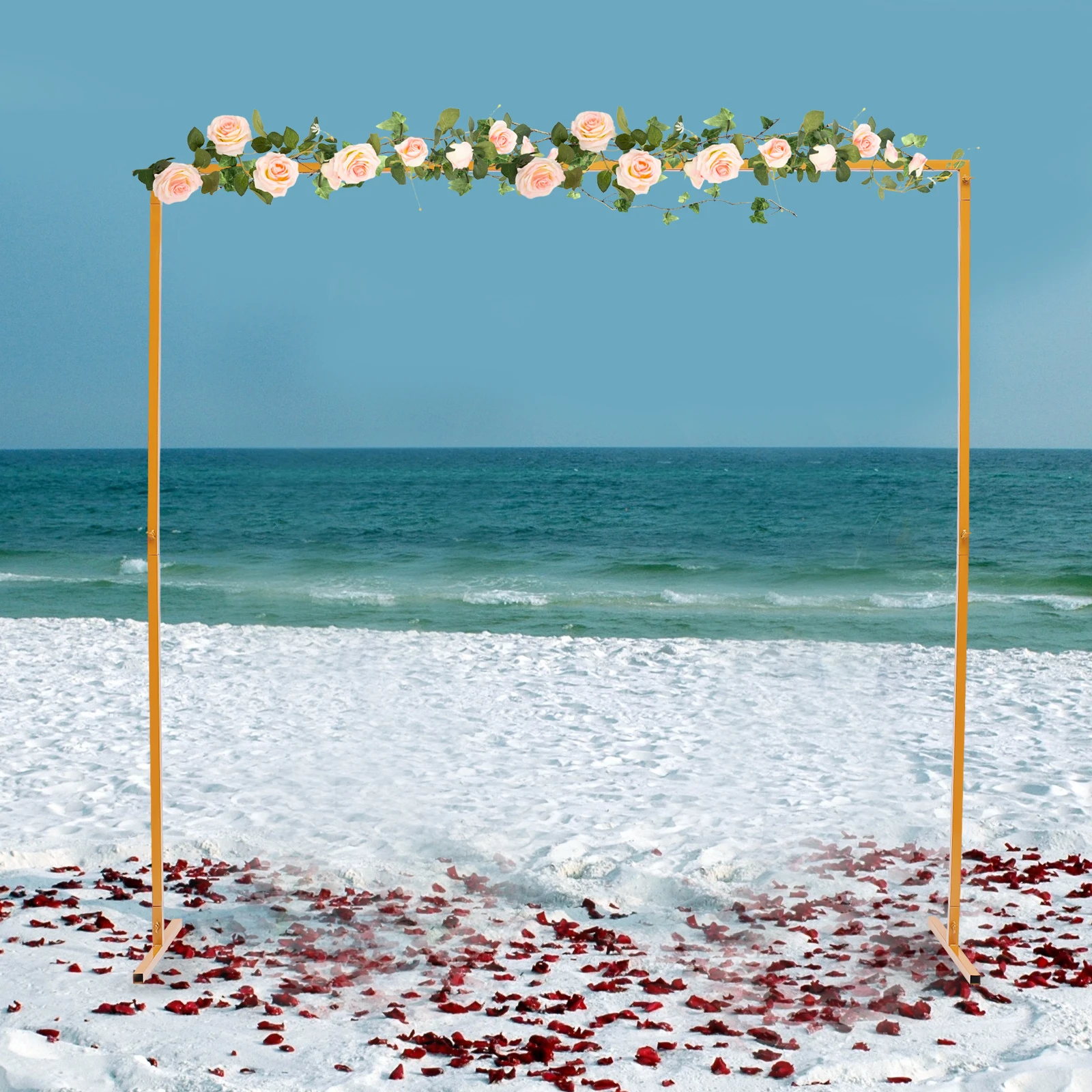 2x2m Golden Square Wedding Arch Height Adjustable Flower Balloon Dispaly Rack