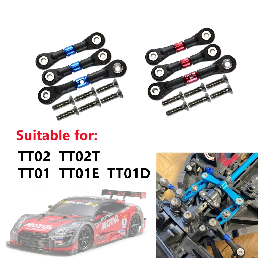 3 stücke Legierung Einstellbare Spurstange Krawatte Links Lenkstangen Für 1/10 TAMIYA TT02 TT02T TT01 TT01E TT01D RC Crawler Auto teile