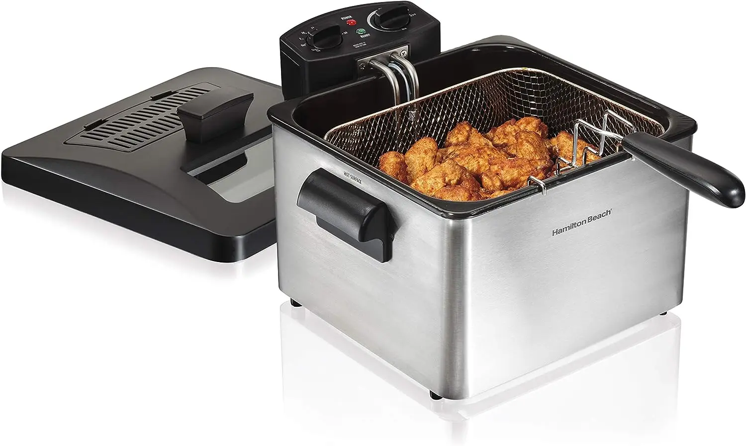  Hamilton Beach Professional Style Electric Deep Fryer, Lid with  View Window, 1800 Watts, 19 Cups / 4.5 Liters Oil Capacity, One XL Frying  Basket, Stainless Steel: Home & Kitchen