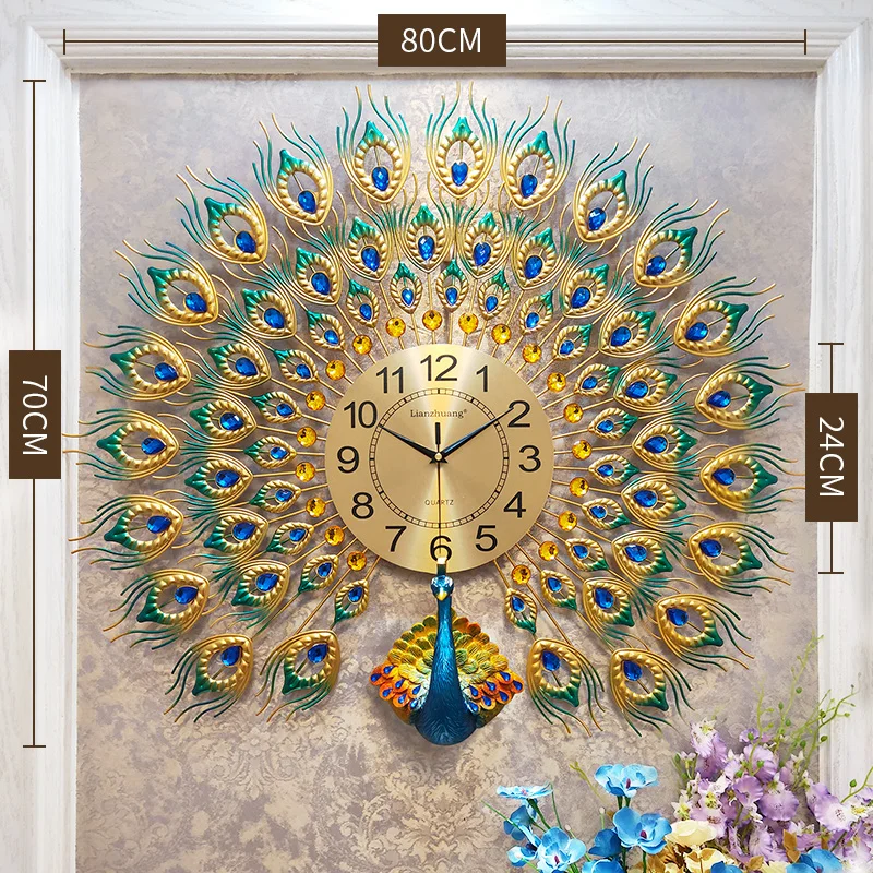 Round Premium Aesthetic Peacock Wall Clock 80x70cm  
