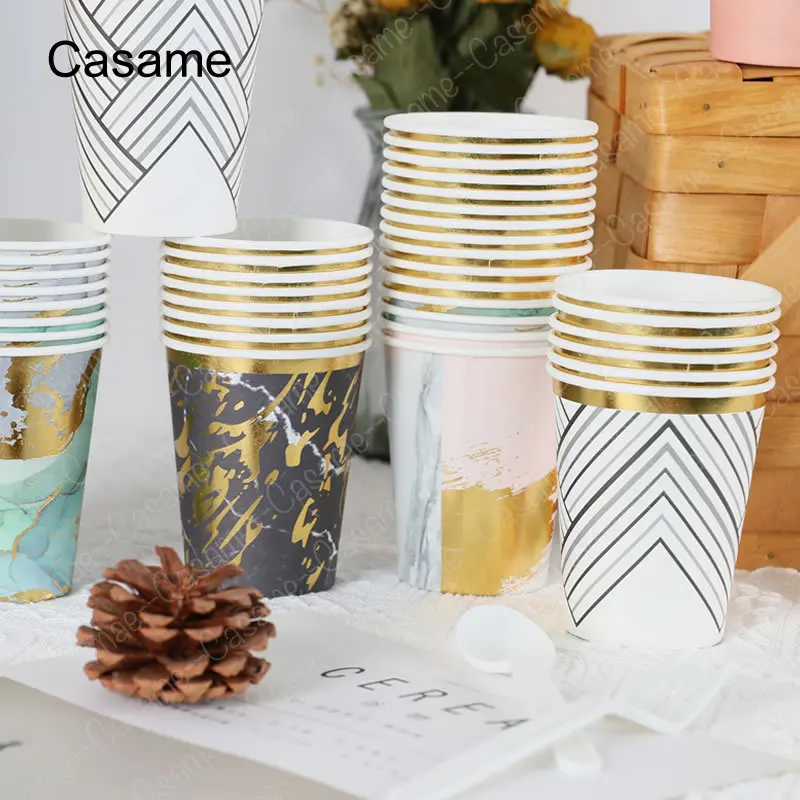 Gold Pink Luxury Paper Cups Children Birthday Party Decorations Kids Party Supplies Cups Disposable Tableware Sets Cute