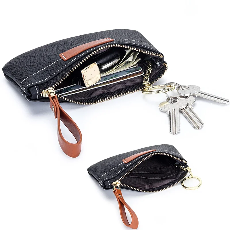 Coin Purse Change Mini Purse Wallet with Key Chain Ring Zipper for Women Fashion Change Pocket Cow Leather Classic Clutch Purse