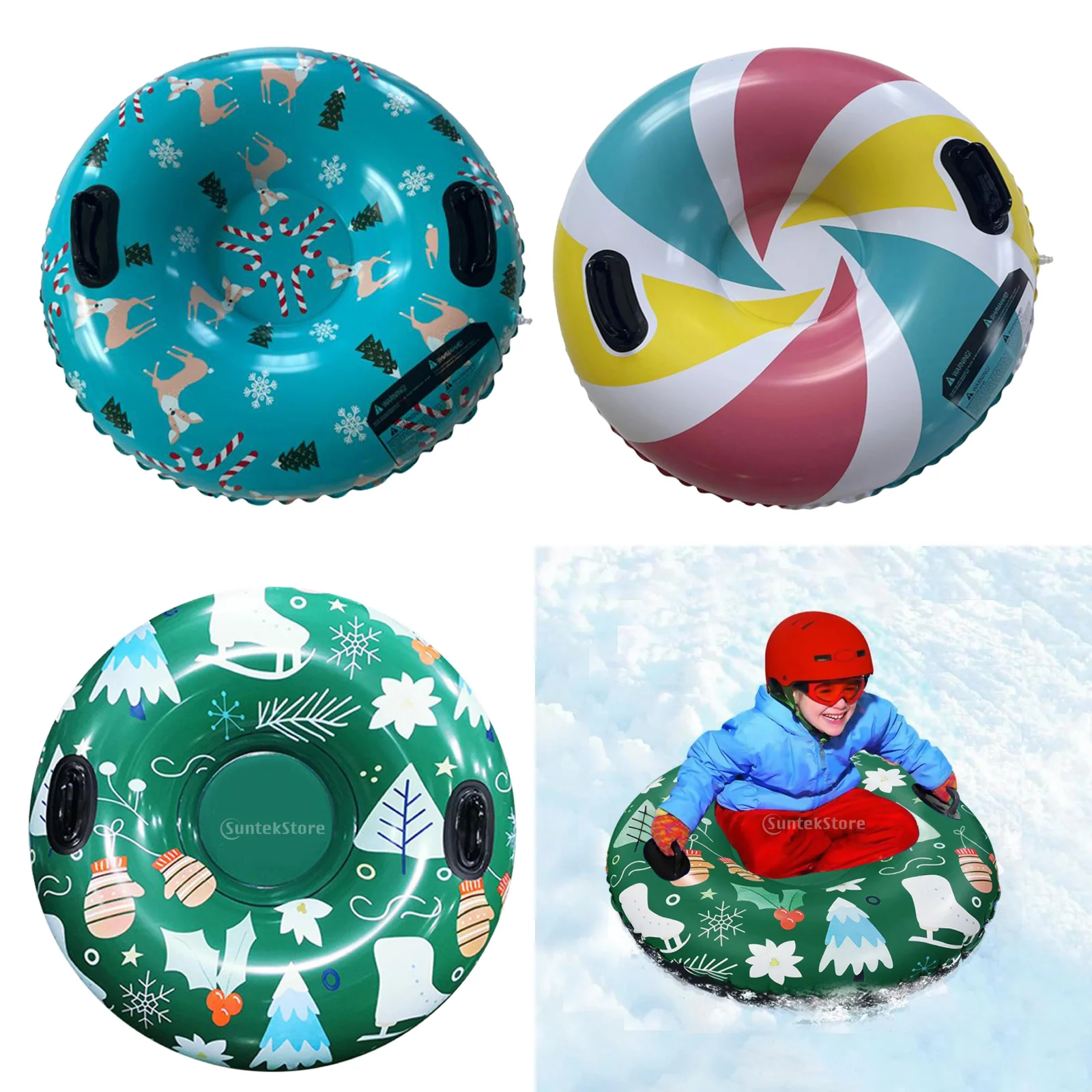 Inflatable Snow Tube Snow Sled Handles Sledge Circle Tire Tube Thickened Winter Sports Inflatable Skiing Circle Rings