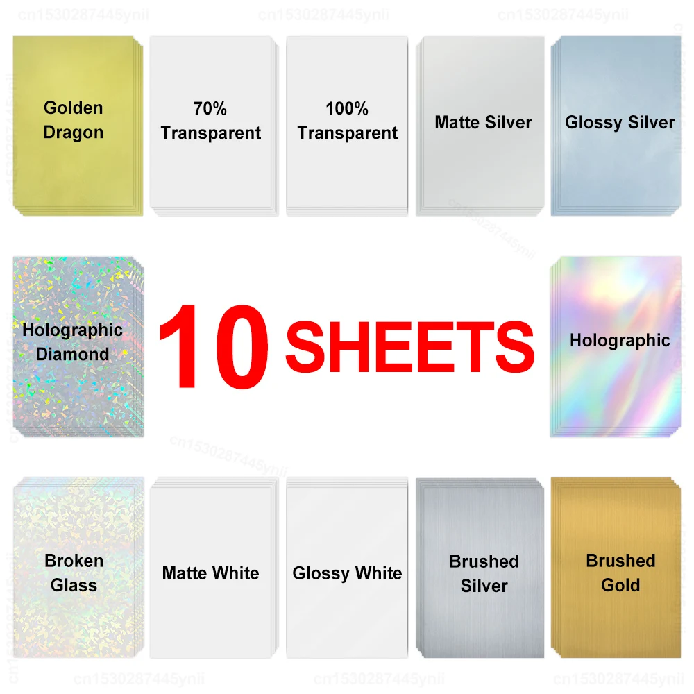 10/50 Sheets Holographic Printable Vinyl Sticker Paper Matte/Glossy/Transparent/Silver/Gold  Adhesive Sticker for Inkjet Printer - AliExpress