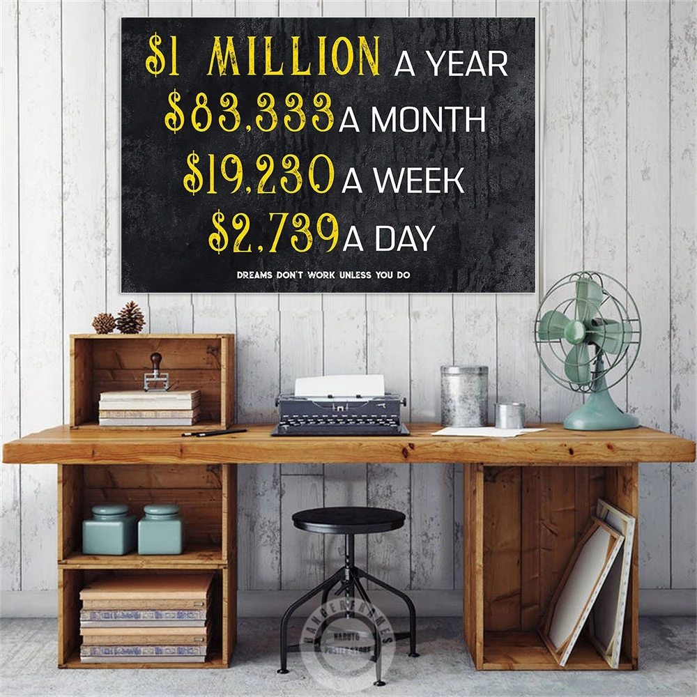 1 Milione Di Dollari All'Anno Poster D'Arte Nero E Oro Pittura Su Tela Citazioni Motivazionali Stampe Wall Art Office Room Home Decor
