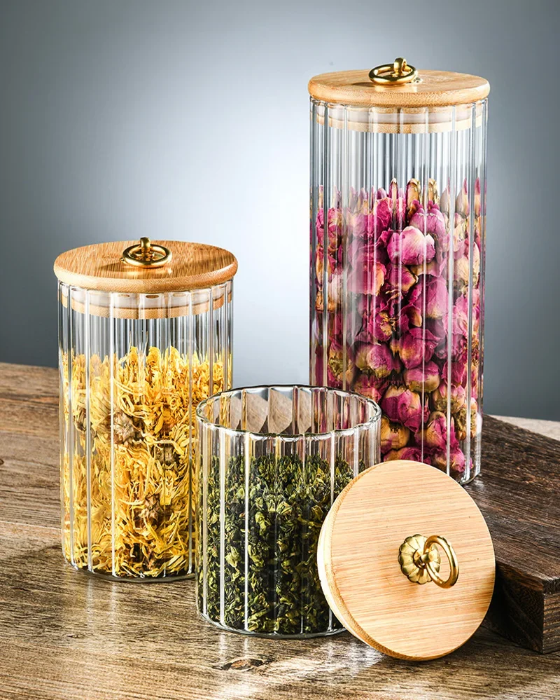 Description Picture 6 of itemGlass Food Jar with Sealed Bamboo Lid Kitchen Pantry Grains Cookie Coffee Tea Candy Snack Storage Bottle Jars Kitchen Canister