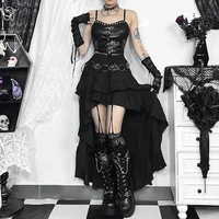 Goth foncé Kawaii noir jupes à plusieurs niveaux 90S rétro ourlet irrégulier bas de fête centre commercial gothique femmes mode traînant jupe Alt vêtements 4