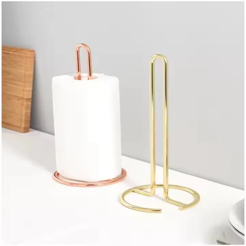 Metal Paper Towel Holder Stand Modern Minimalist Countertop Dispenser for Kitchen Dining Table Elegant Gold Rose Gold Finish