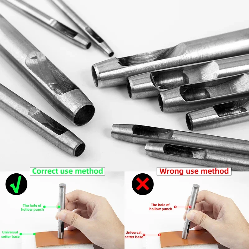 Round hole punch set kit hollow punch tool steel leather craft working for watch band fabric plastics gasket belt