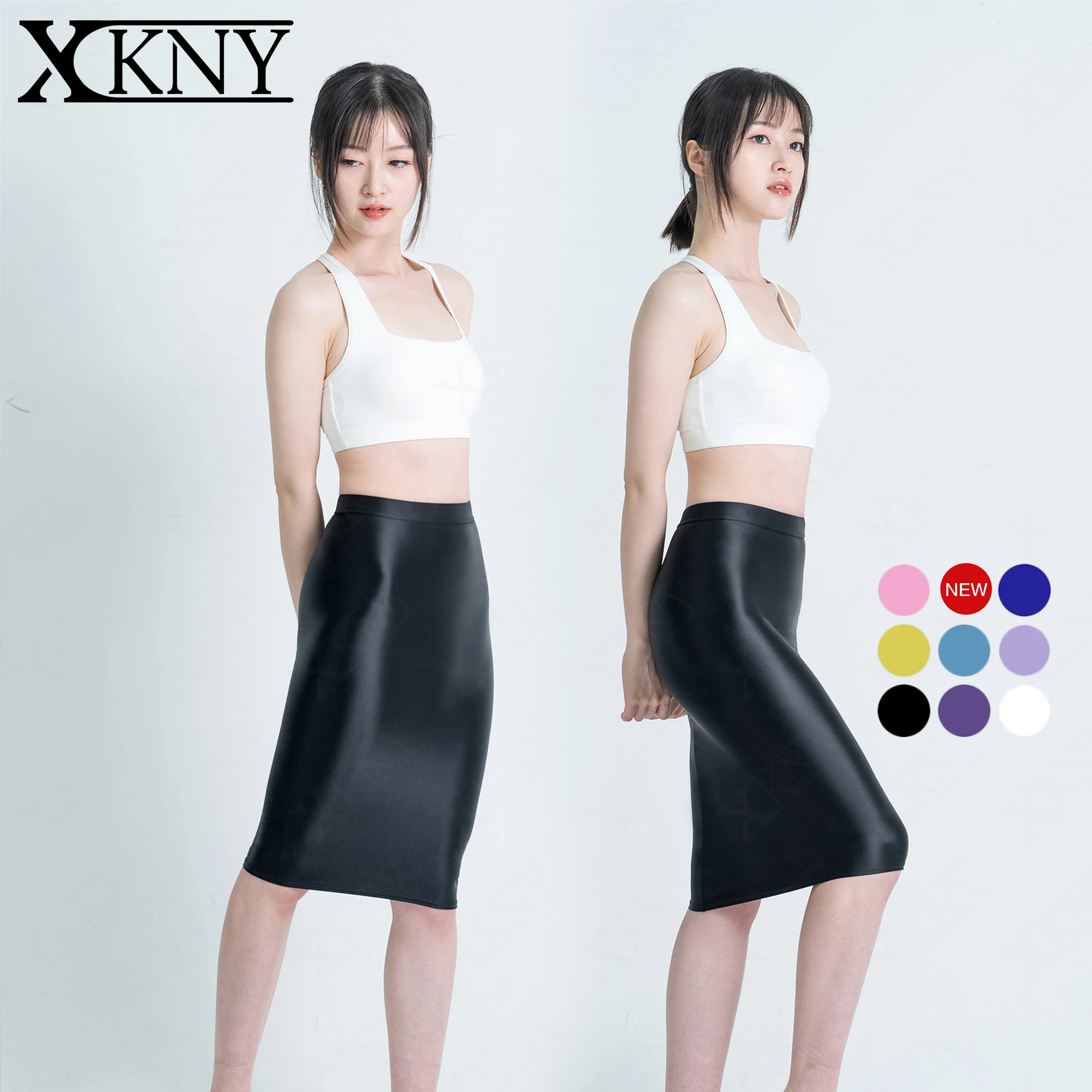 

XCKNY Satin Glossy Skirt Sexy Hip Wrap One Step Skirt Elastic Silk Smooth Short Skirt Silk Glossy Over Knee Half Body Skirt