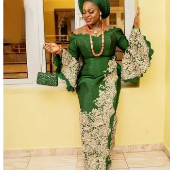 Tejiri Long Flare Sleeve Applique Long Dress