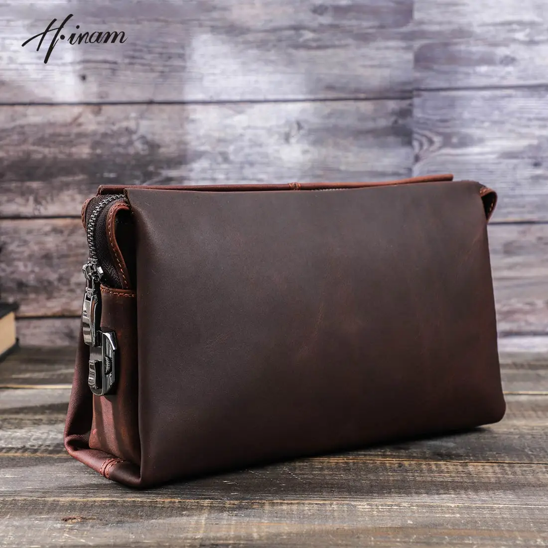 Contacts Mens Leather Clutch Bag, Code Lock Anti Theft Wrist Wallet for Men  Leather Clutch Purse Travel Card Phone Checkbook Organizer