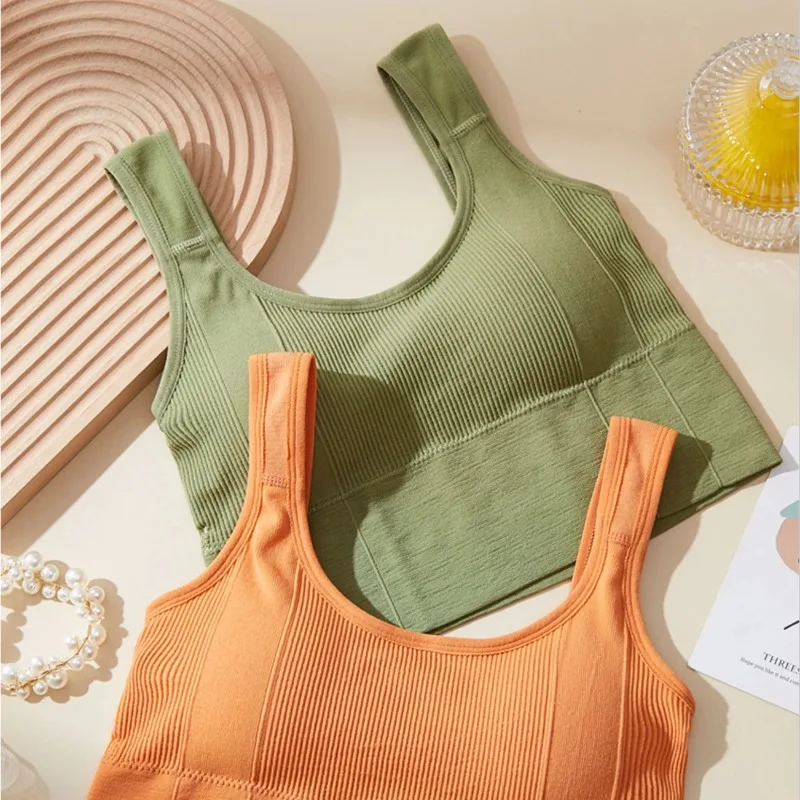 

Women's Seamless Crop Top, Fitness Underwear, Wireless, U-shaped, Wide Straps, Sports Bra, Casual, One-piece Tube, Summer