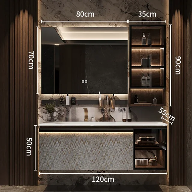 Wc Armadietto da bagno multifunzione Lavabo Vanity Armadio da parete Kit di stoccaggio Specchi Cassetto Specchio Gabinete Mobili per la casa 4